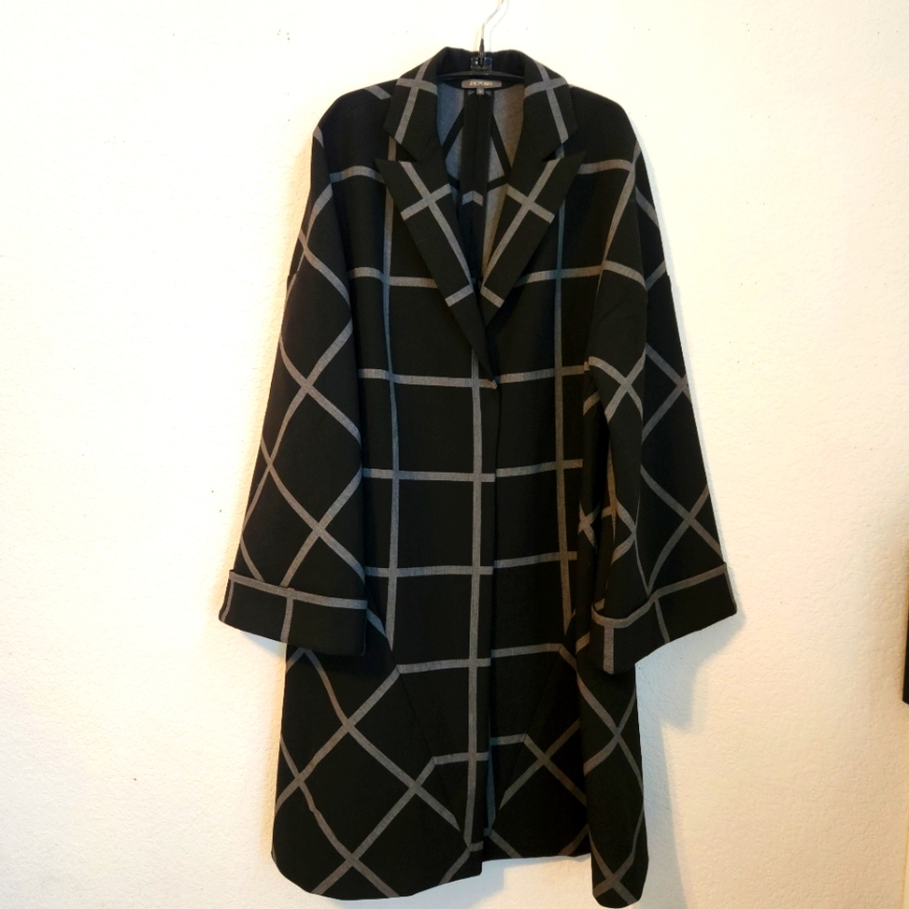 Zac Posen‎ Designer Geometric Striped Coat, Longer w/ One Button to Close, 10